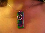 Collier cable fin, pendentif fimo rectangulaire et alu (5€