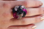 Bague multitorsades fushia, gris et noir