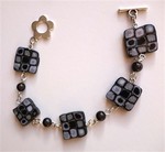 Bracelet fimo noir, gris et blanc