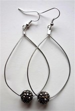 Boucles d'oreilles gouttes strass gris foncé