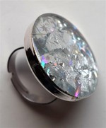 Bague résine feuilles d'argent support réglable
