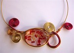Collier perle résine handmade perles rouge et or