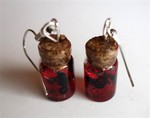Boucles d'oreilles mini fioles perles rouges et noires