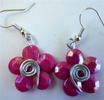 Boucles d'oreilles fleur rose foncé et fil argent