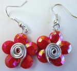 Boucles d'oreilles fleur rouge et fil argent