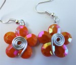 Boucles d'oreilles fleur orange et fil argent