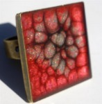 Bague carrée fleur de cerisier et onyx