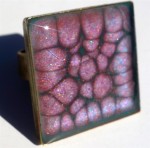 Bague carrée turquoise et fleur de cerisier
